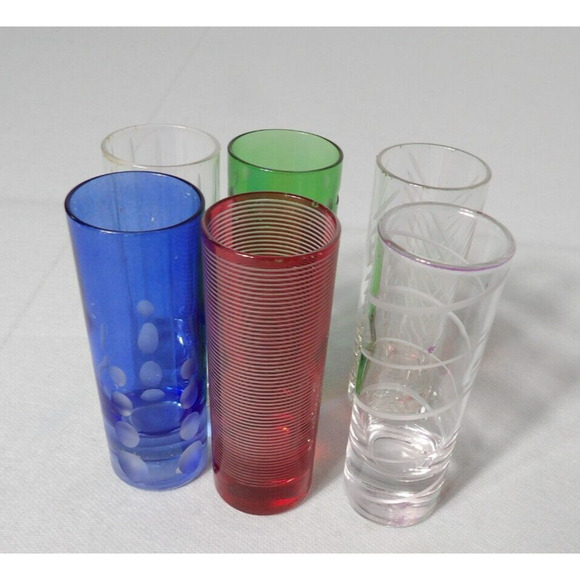 Mikasa Cheers Shot Glasses Mixed Lot Colored & Clear Etched Set of 5 READ - Picture 10 of 10